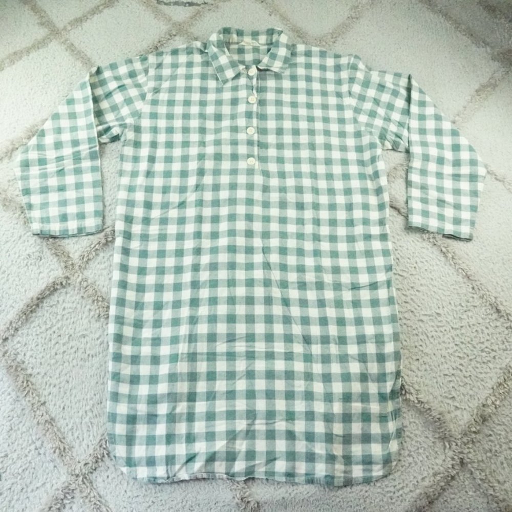 J.Crew Pop Over Dress Womens Large Plaid Green White
